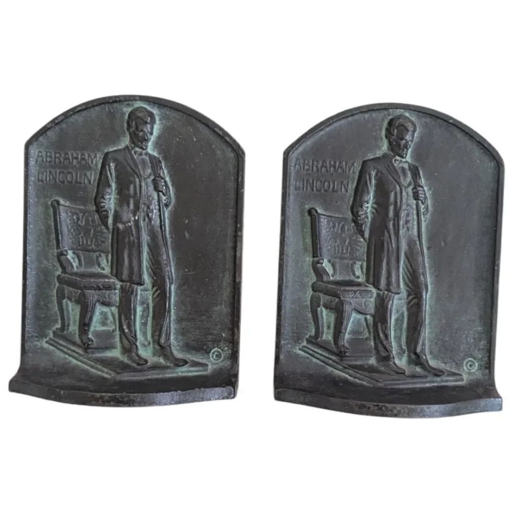 Antique 1923 Abraham Lincoln Bookends by A.M. Greenblatt Bronze Cast Iron